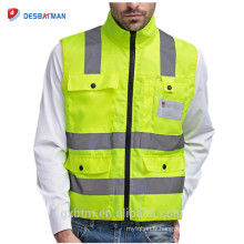 Wholesale Zipper Hi Vis Reflective Jacket Custom Logo ANSI High Visibility Safety Multi Pocket Work Vest Mens Workwear